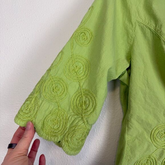 Vintage Y2K Green Embroidered 100% Cotton Button Down Blouse Size XL - Picture 4 of 10